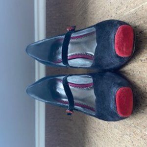 Black and Red suede heels